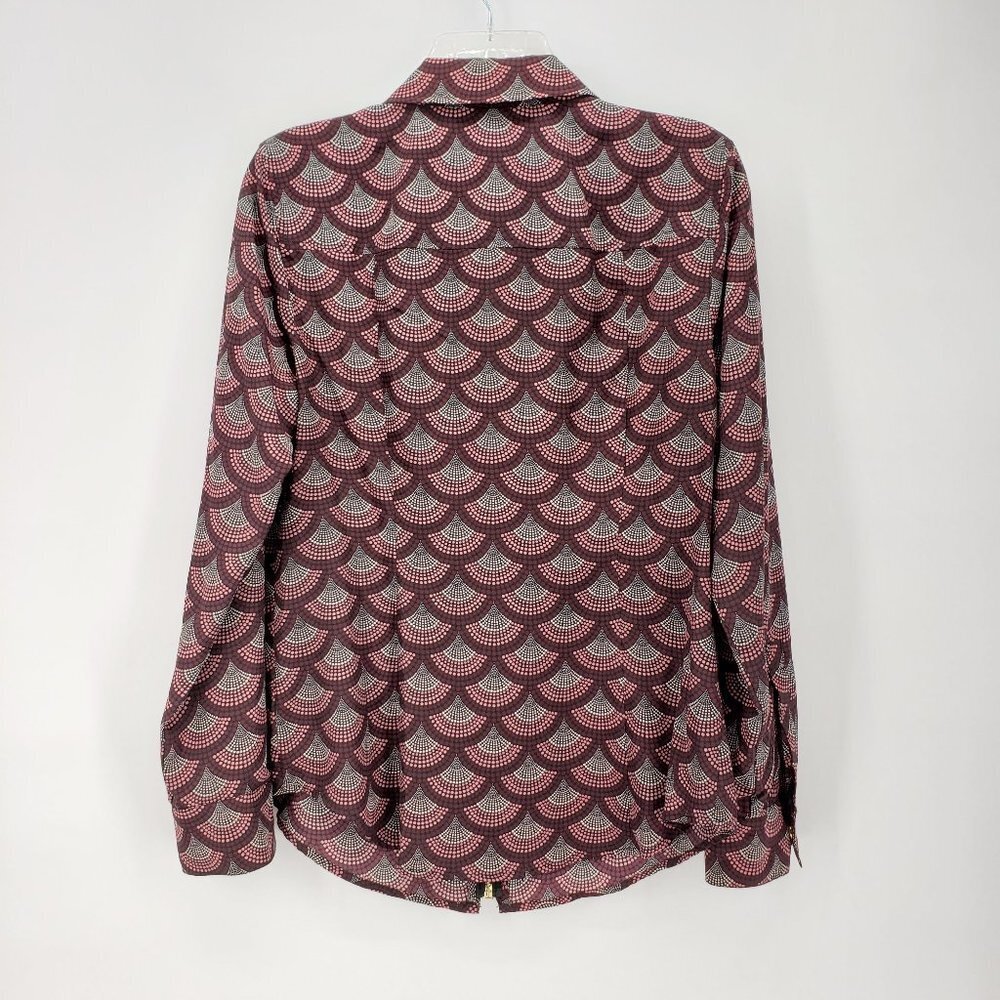 MICHAEL KORS Gold Zipper Front Roll Tab Ombre Dot Pink Maroon Blouse Career M - Picture 7 of 7